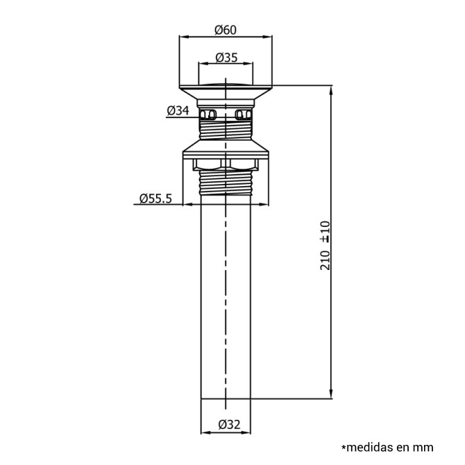 Desagüe de lavatorio tipo push 2260600I VAINSA